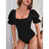 Mono de Manga Abullonada Estilo Europeo y Americano Moda de Verano Elegante Ajustado Sexy Top para Mujer