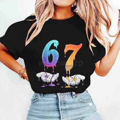 6 7 Number Print Tshirt for Unisex Women Funny 6 7 Memes Drip Fashion Casual Tops Streetwear Six Seven Womens Unisexs Clothing