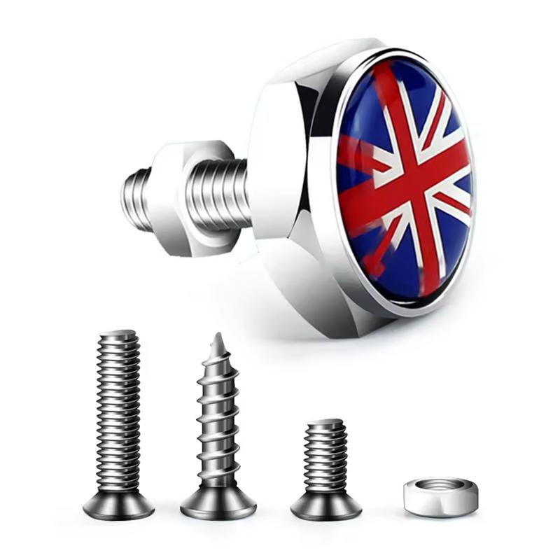 4 Stück Auto Kennzeichenhalter Befestigungsschraube Mutter Kappen Britische Flagge Emblem Zubehör