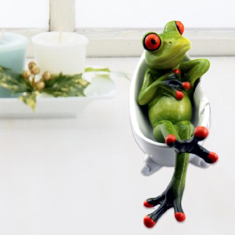 Cute Bathtub Bathing for Frog Art Sculpture Animal Figurine Ornament for Room De