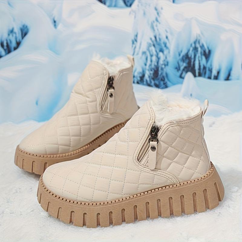 Women's Winter  Boots with Faux Fur Lining & Zipper Closure - PU Cover Round-Toe Ankle Boots with Cushioned Insole & Arch Support