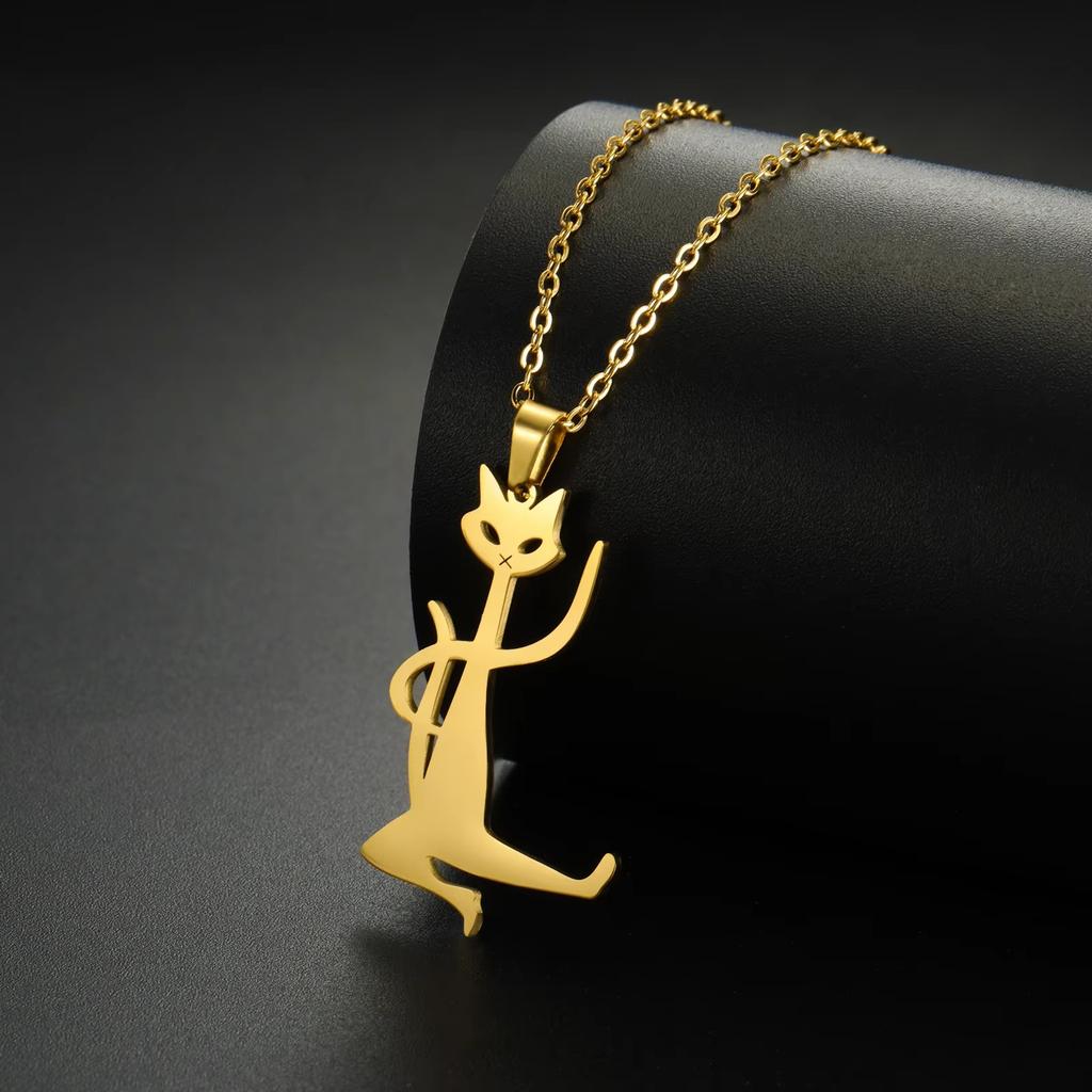Teamer Cat Kitten Pendant Necklace Stainless Steel Pet Animal Necklace Cute Funny Cat Daily Jewelry for Women Girls No Rust