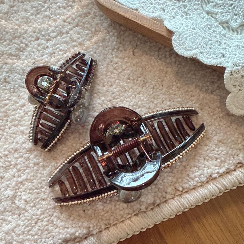 High-End Rhinestone and Pearl Large Hair Clip for Women, Light Luxury and Versatile, Shark Hair Clip for Bun, Fashion Hair Clip