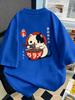 Kawaii Raunisex Cat Graphic T Shirt Japanese Kanji Back Print Harajuku Aesthetic Unisex Loose Casual Short Sleeve Tops