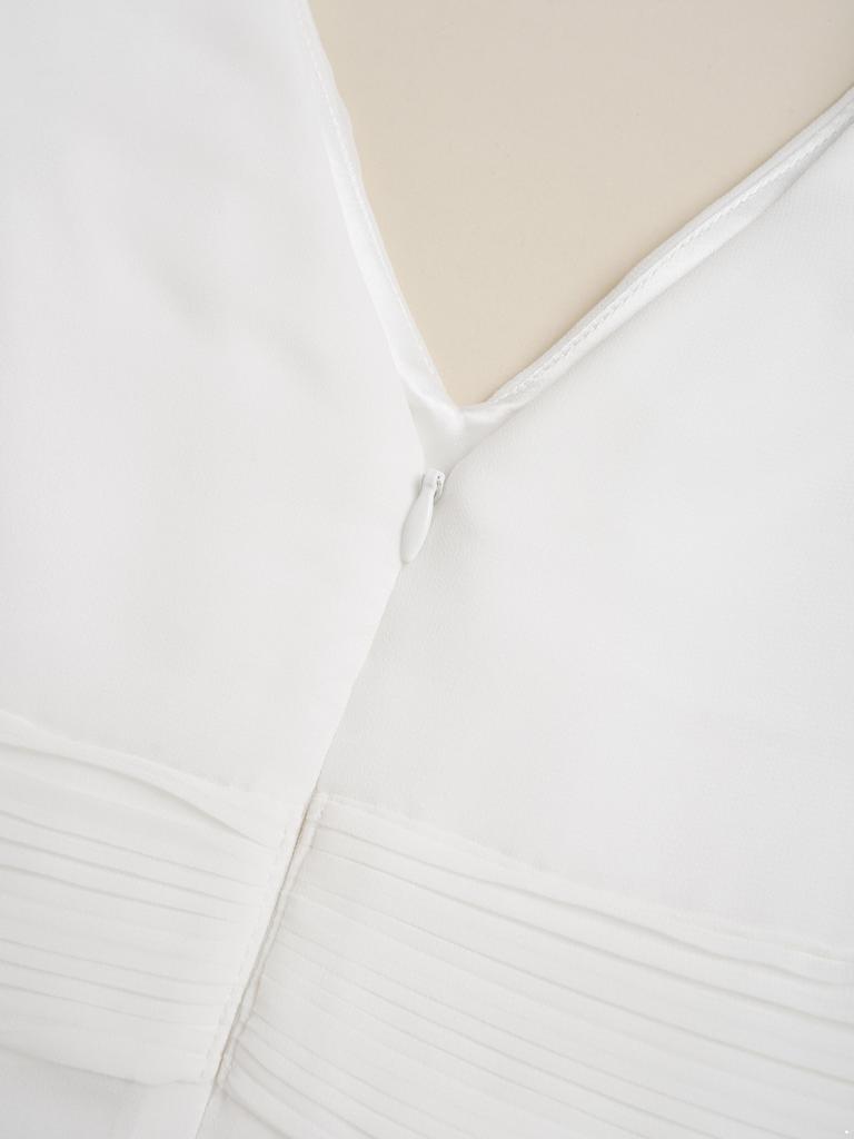 Fließendes einfarbiges Chiffonkleid für Mädchen V-Ausschnitt Ärmellos Asymmetrischer Saum Plissierte Taille Partyauftrittskleid
