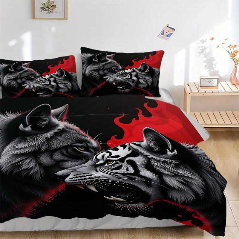 

3pcs Wolf Tiger Duvet Cover Set - Machine Washable, Includes 1 Cover and 2 Pillowcases, No Core Included yy251013104 135x200cm