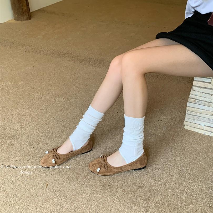 Flat Bottom Shallow Mouth Single Shoes Women's 2025 Spring New Niche Comfortable Square Head Bow Temperament Soft Sole Ballet Shoes