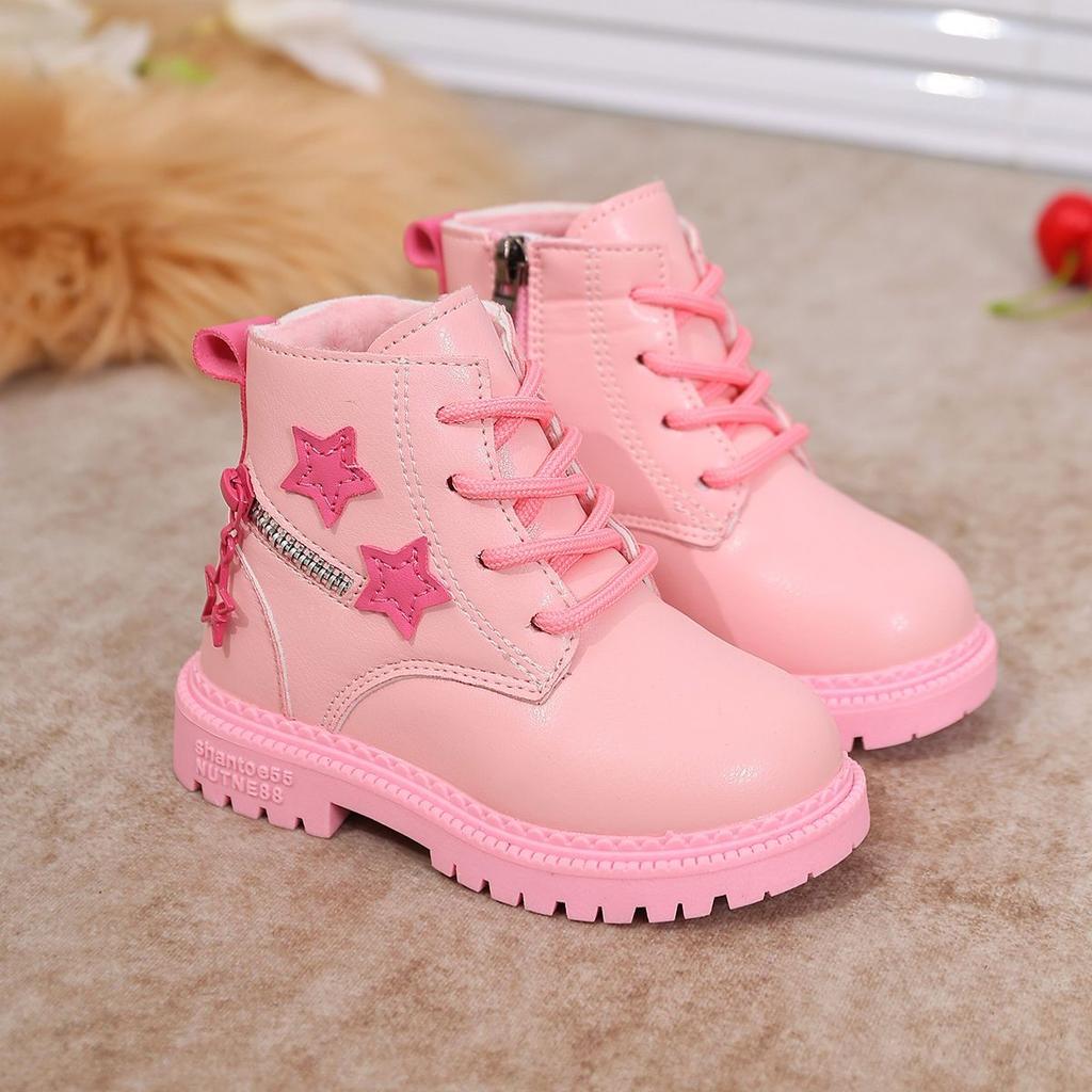 Girls' Fashion Princess Fleece Ankle Boots, Winter Children's Sweet Anti-slip Leather Boots