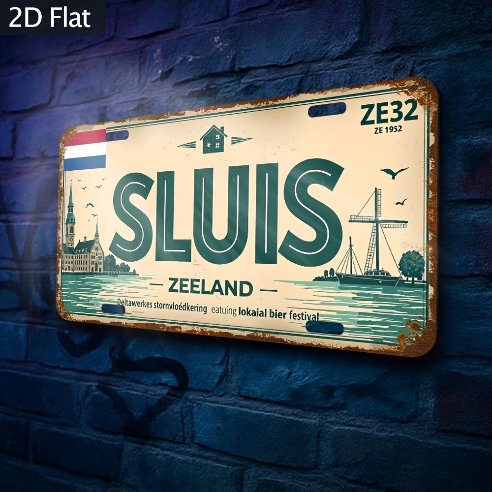

Sluis Zeeland Netherlands Retro Rustic License Plate Style D Flat Aluminum Tin Sign for Dutch Travel Souvenir Car Wall Dec 15x30cm(5.9x7.8inch)