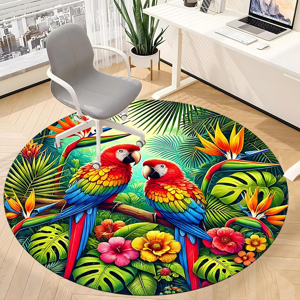 1PC Parrot Office Round Area Rug, Mat Suitable For Office, Under Office Chairs Bedroom Living Room Home Decor, Room Deco
