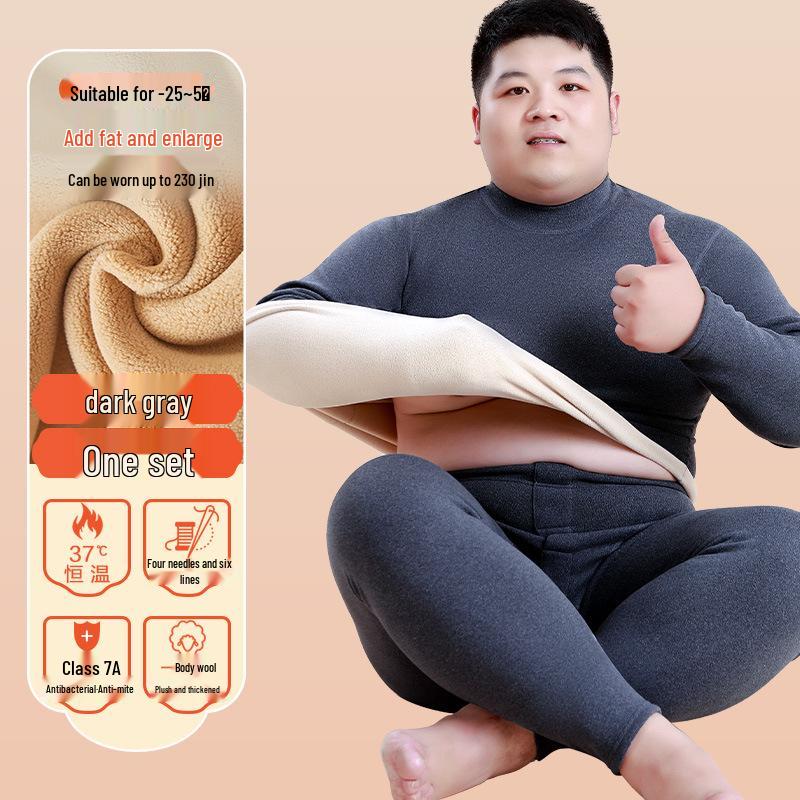 Men's Thermal Fleece-Lined Mid-Neck Underwear Set for Cold Weather