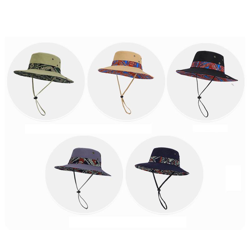 Spring Summer Big Brim Sun Hat National Style Cowboy Fisherman Hat Men Women Outdoor Sun Hat for Mountaineering and Fishing