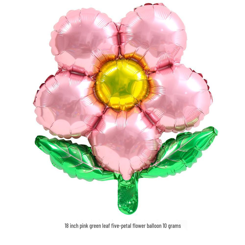 18" Green Five-Leaf Clover and Flower Aluminum Foil Balloon for Baby Birthday Decoration