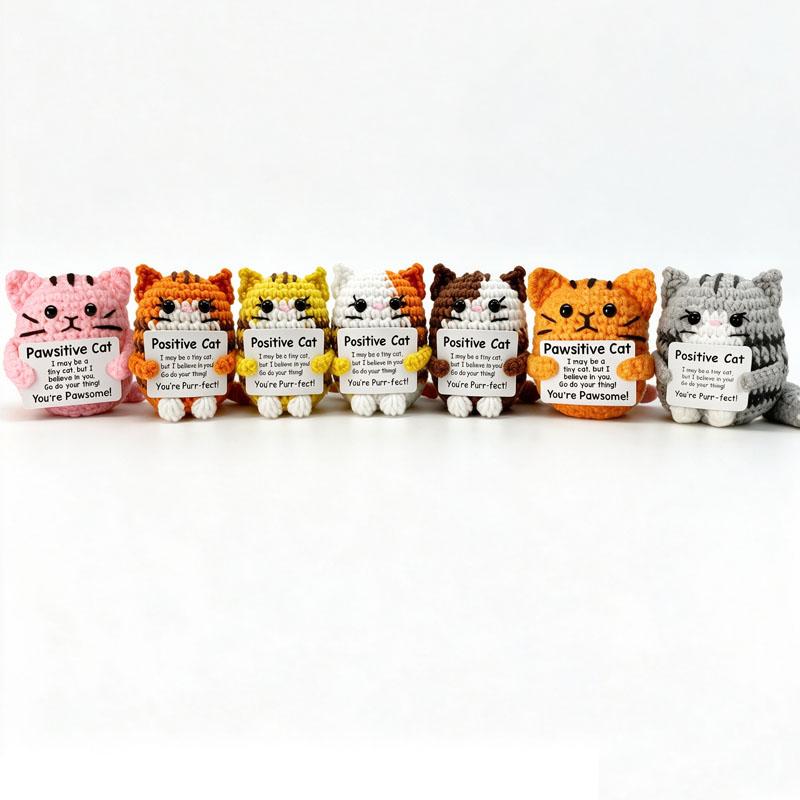 Cute Positive Crochet Animals Emotional Support Cat Finished Handwoven Animal Friends Gift 14W121WEF2W2
