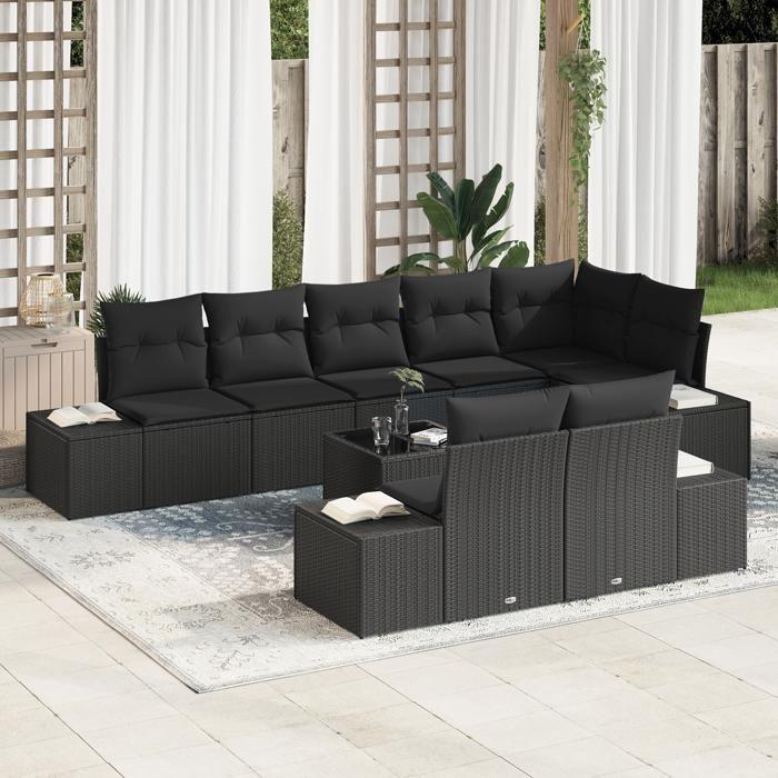 VidaXL Ensemble de canapé de jardin 9 pièces avec coussins Beige en poly-rattan 3347123