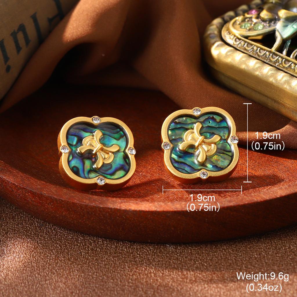 Court Style Niche Abalone Shell Stud Earrings French New Temperament Earrings Retro Geometric Diamond-set Premium Earrings