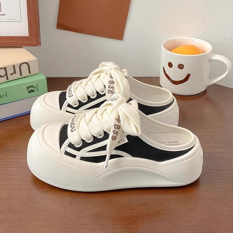

Wear thick-soled big head leather bag head half-drag board shoes for women 2025 new one-pedal ugly cute little white shoes cool slippers 35