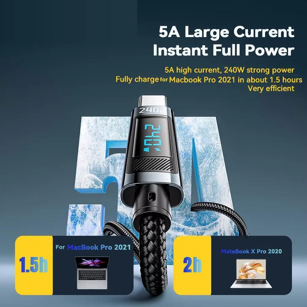 240W PD3.1 48V5A Fast Charging Cable USB C To Type C Cable Digital Display 1M/2M Data Wire For Mobeil Phone Macbook IPad Laptop