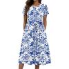 Women's Summer Fashion Round Neck Casual Plant Floral Print Short Sleeve Dress