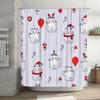 Christmas-themed shower curtain featuring cartoon cats with candy canes and balloons perfect for bathroom decor during holiday s