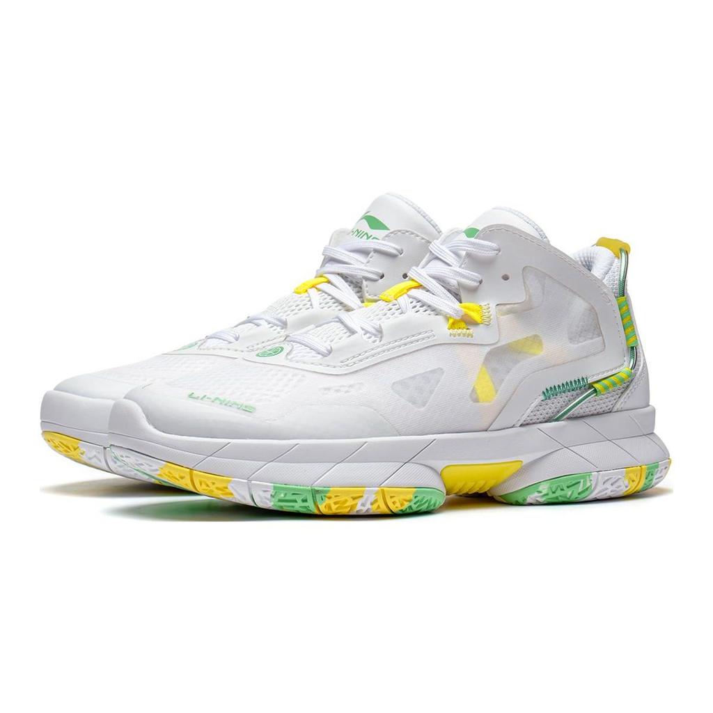 Li Ning Wind Shadow Comfortable Shock Absorbing Wear Resistant Low Top Kids Basketball Shoes Kids Basketball Shoes White Yellow Green YKBT060-3