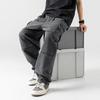 Men Denim Pants Adjustable Drawstring Design Washed Fabric Denim Trousers with Pockets Loose Solid Color Jeans