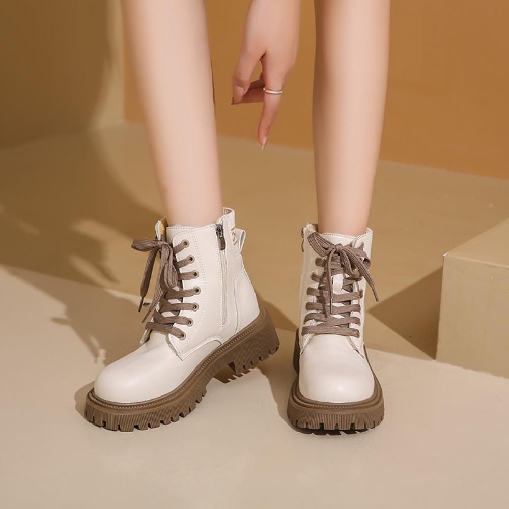 

Women Fashion Winter Ankle Warm Short Plush Leather Black Round Toe Casual Comfortable for Adult Women 35