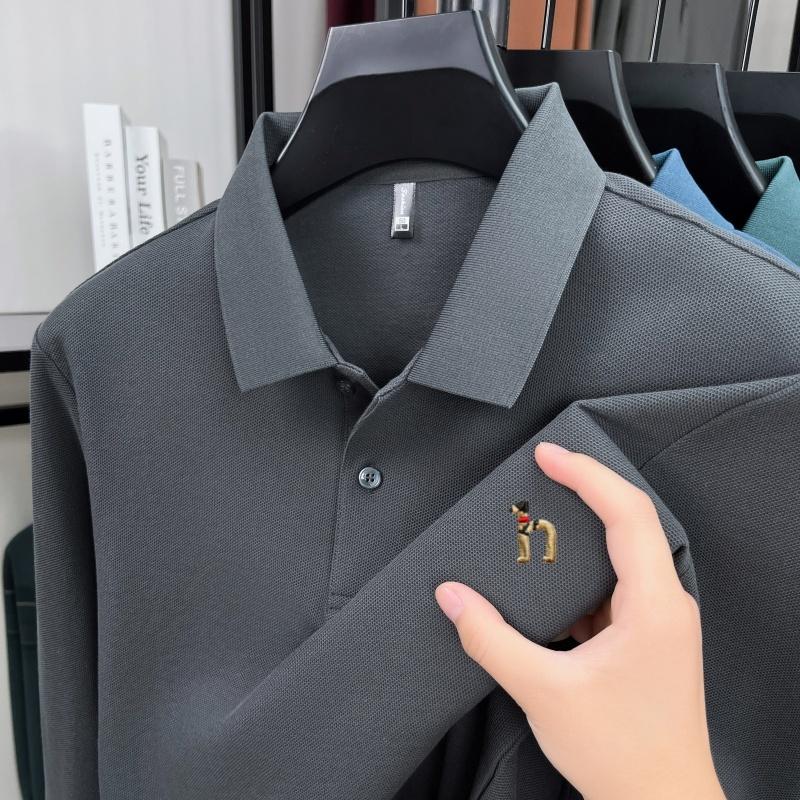 100% Ren Bomull Langermet Herre Poloskjorte Lett Luksusmerke Mote Tegneserie Valpebroderi Business Casual Ny T-skjorte