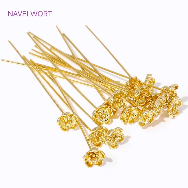 18K Gold Plated Flower Shape Pins High Quality Brass Metal Pins,For Jewelry Making Pins,Handmade DIY Beading Accessories