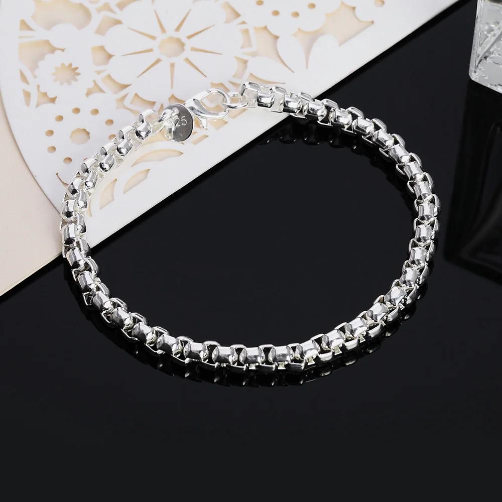 45-60cm 925 Silver 4mm Round Box Chain Necklace Bracelet set For Women Men Boy Wedding Engagement Charm