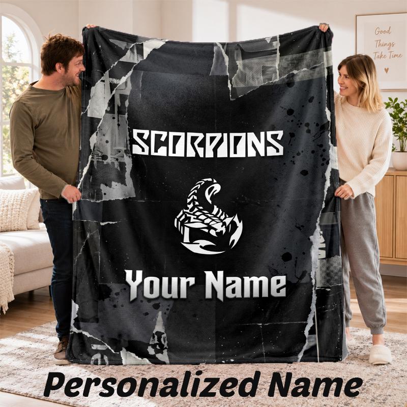 Scorpions Personalized Flannel Blanket Custom Name Text Soft Throw Blanket Home Decor