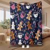 Christmas Gingerbread Pattern, Holiday Gift, Blanket, Festive Cookies And Mugs Design, Multi-Purpose Home Decor, Soft Cozy