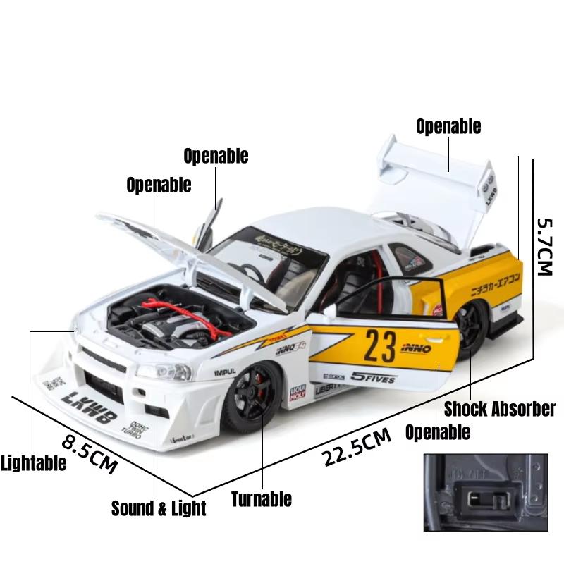 2024 1/24 Nissan Skyline GTR R34 JDM FDJ 35GT-RR Silvia S15 LBWK Racing Car Diecast Metal Rally Miniature Gift for Kid Boy Collection