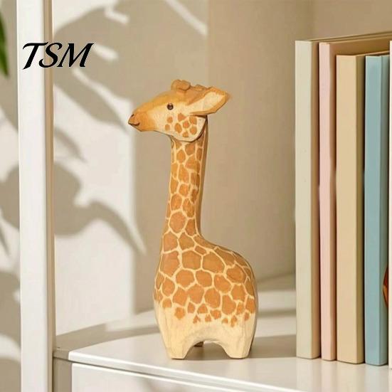 Creative Birthday Gifts for Kids Wooden Giraffe Figurine, Cute Cartoon Ornament, Minimalist Animal Natural Style Ornaments Statue, Hand-Painted Decor