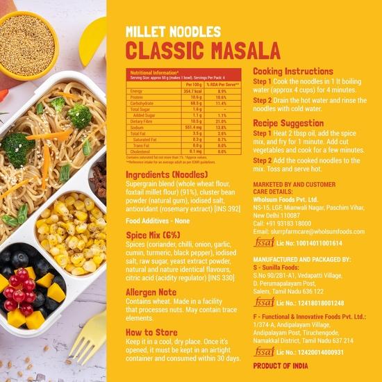 Slurrp Farm No Maida Hakka Noodles Combo, Not Fried, No MSG, Classic, Mild and Curry Masala Millet Noodles, Pack of 3 X 192 g