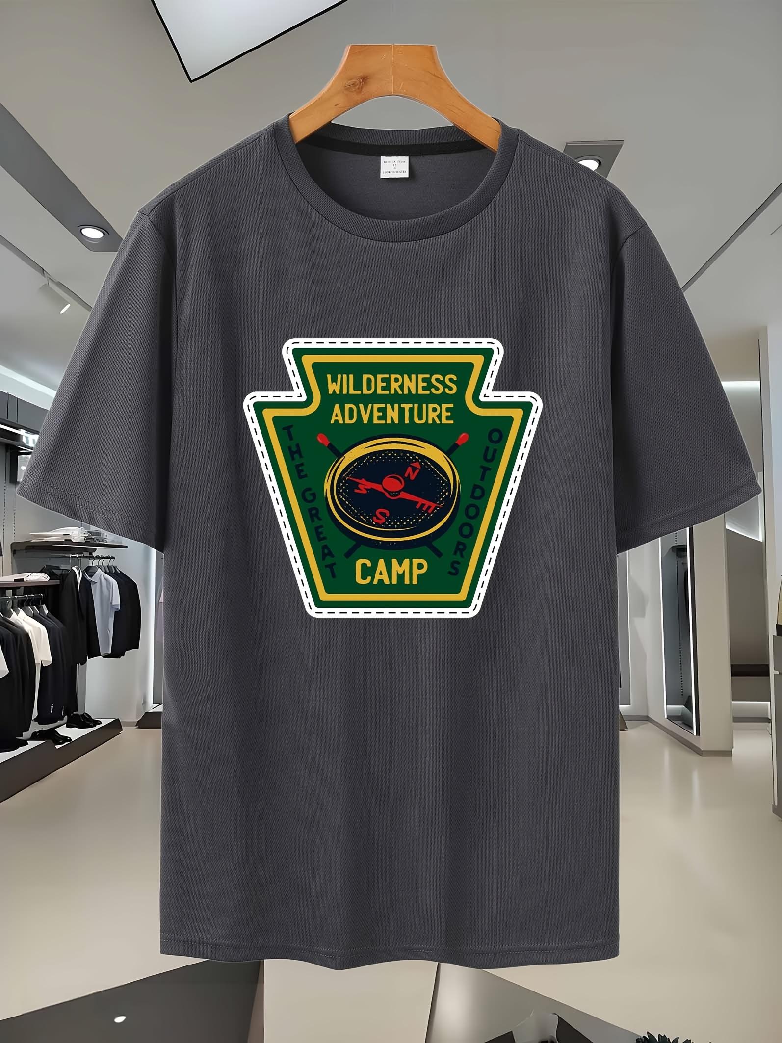 69G Breathable Mesh T-shirt - Sporty Casual Short Sleeve Tee with Wilderness Adventure Camp Graphic Print L