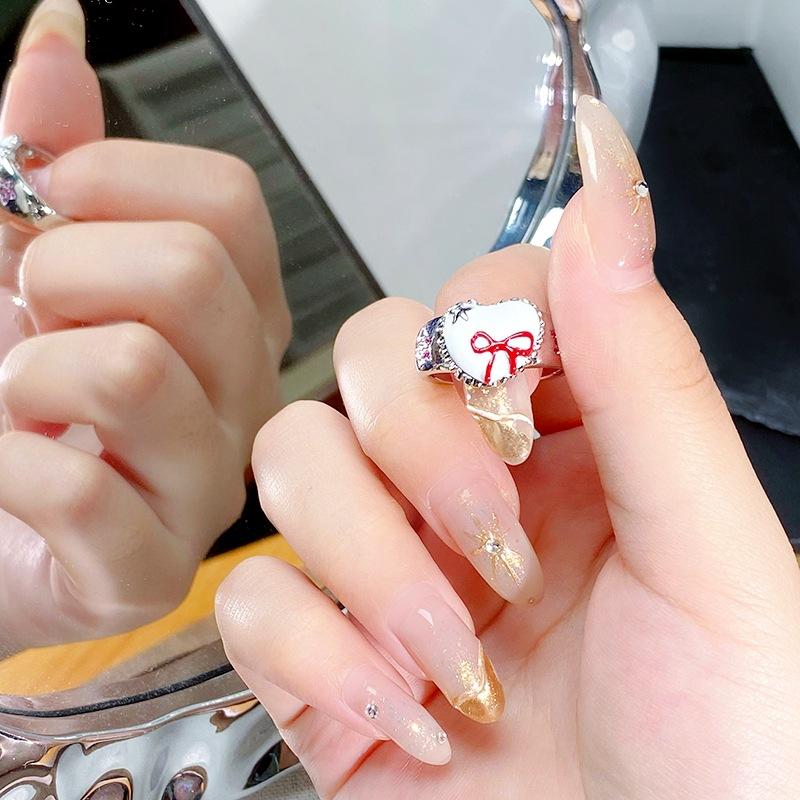 Roter Emaille Süßes Mädchen Schleife Liebe Offener Ring Voll Mit Diamanten Zirkon Gestapelt Tragen Personalisierter Ring Frau