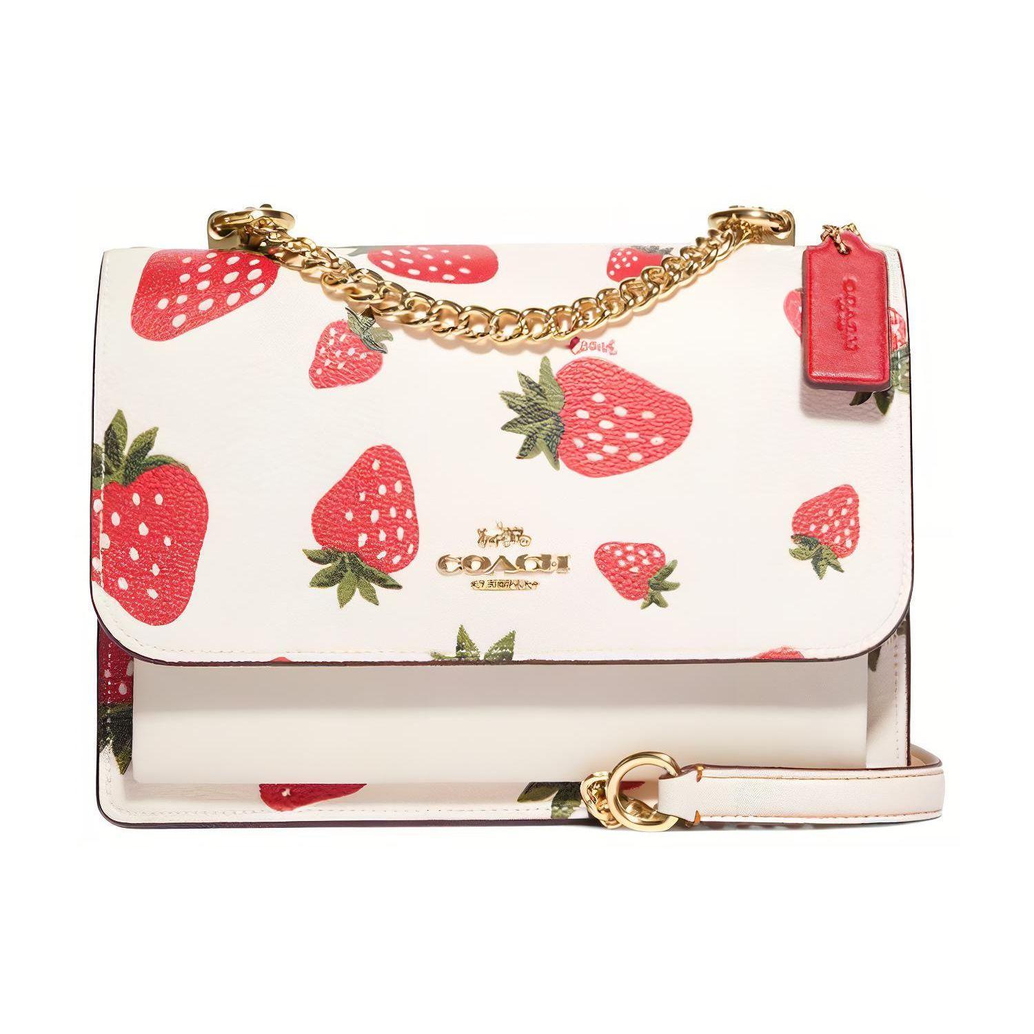 Coach Klare 21 Strawberry Print Chain Shoulder Strap Leather Accordion Bag Women shoulder bag White Red CH333-IMCAH Basic Set (Bag+Dust Bag)
