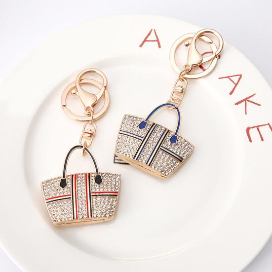 Tote Charm Keychain Rhinestone Enamel Tote Bag Charm with Key Ring Sparkly Handbag Keychain Purse Charm Gift for Women Girls Friends