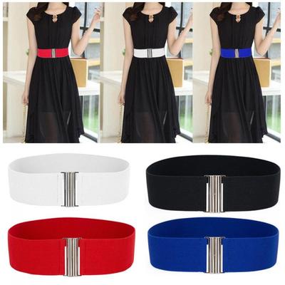Women Newest Stretch Silver Buckle Corset Wide Belts Elastic Waistband