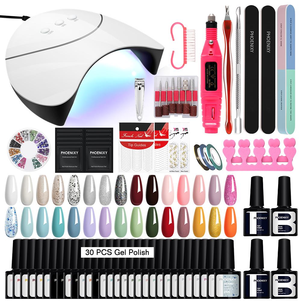 PHOENIXY 30 Colors Gel Nail Polish Nail Drill Machine 36W UV LED Lamp Top Base Coat Manicure Set and DIY Nail Art Decoration Tools