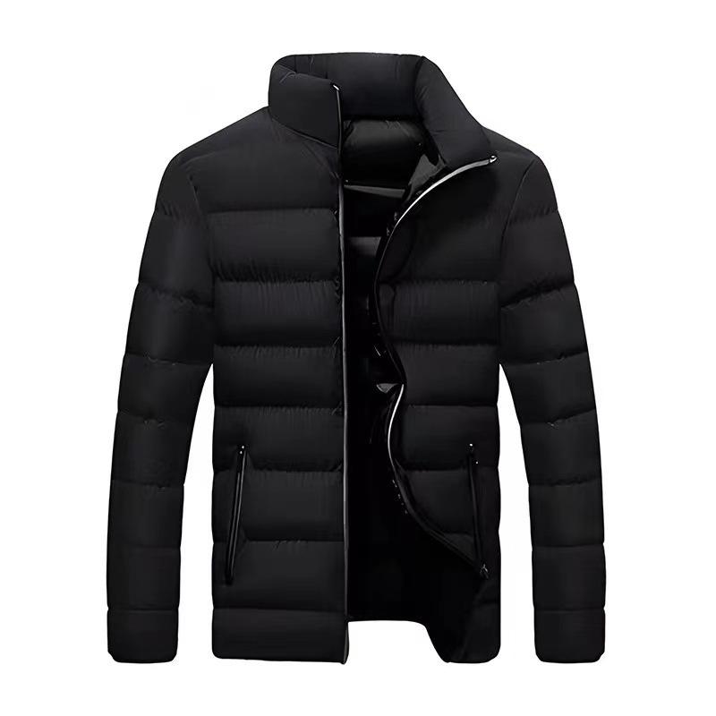 Men Stand Collar Lightweight Padded Jacket Contrast Lining Zip Pocket Casual Winter Quilted Coat