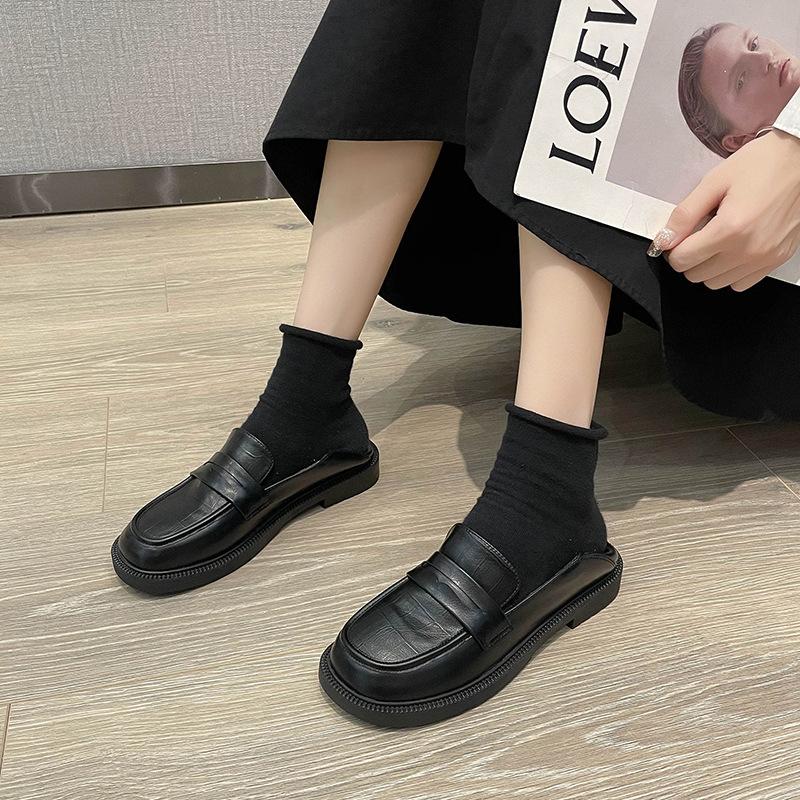 Small Leather Shoes British Style Velvet Single Shoes Women's Spring New Loafers Versatile Black Work Shoes One Pedal