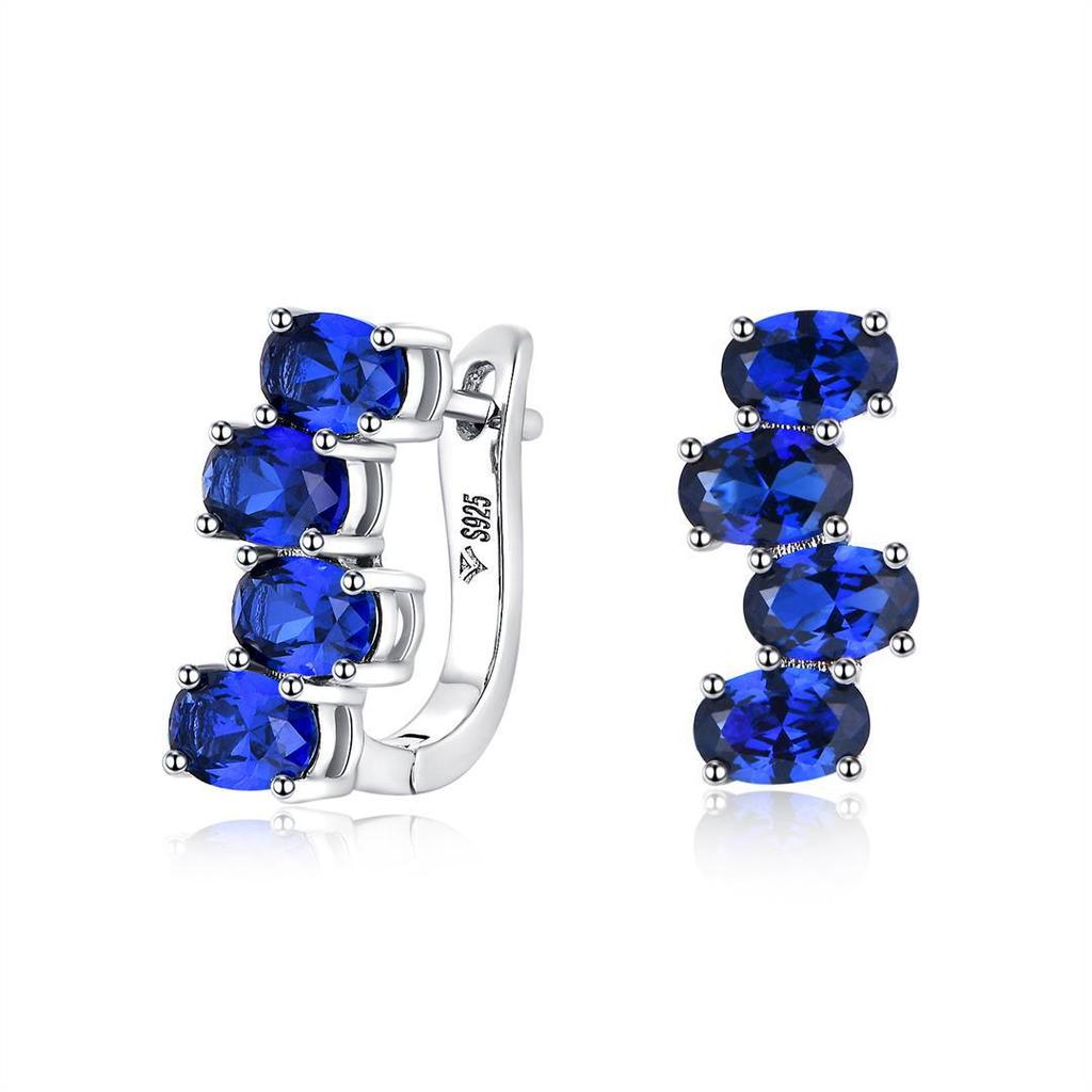 Elegant Irregular-Shaped Earrings with 925 Plating and Blue Sapphire Inlays - High-End Ear Studs for Women