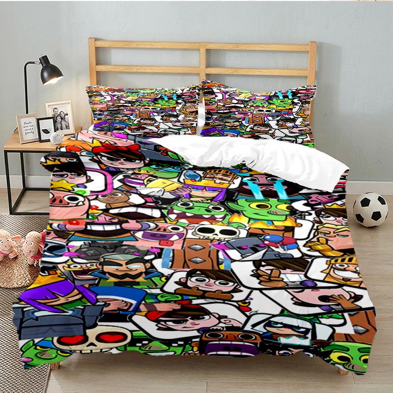 3PCS Clash Royale Heroes Collage Bedding set,Ideal For1pc Duvet Cover And 2pcs Pillowcases Perfect for Christmas gift,Ideal for Bedroom, Dormitory