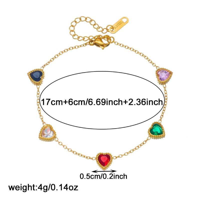 Gold Anklet with 5 Green Heart Gems, Dainty Foot Chain for Women Summer Beach Jewelry Gift