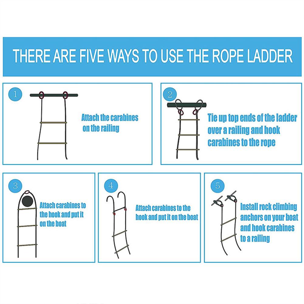 4 Step Boat Rope Ladder Folding Marine Rope Ladder Heavy Duty Climbing Rope Portable Rope Boarding Ladder