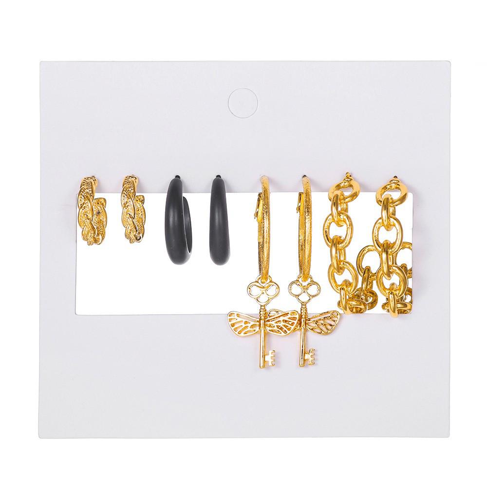 

European & American Retro Earring Set: 6 Pairs of Light Luxury Plain Hoops & Versatile Studs for Women