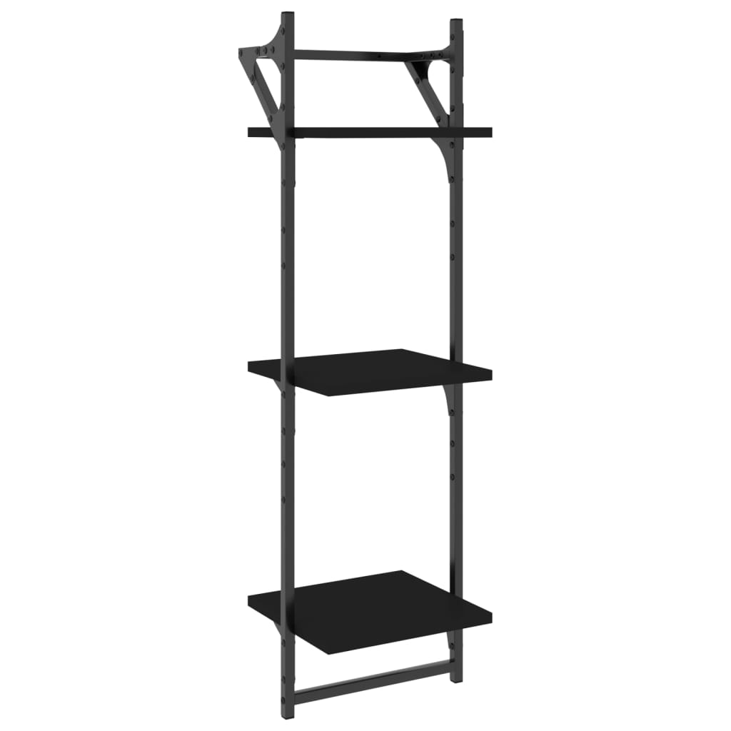 Wall mounted shelves with 3 shelves and rods 2 pcs black 30 x 25 x 100 cm