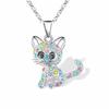 Colorful Heart Cat Necklace With Electroplated Finish For Women Jewelry